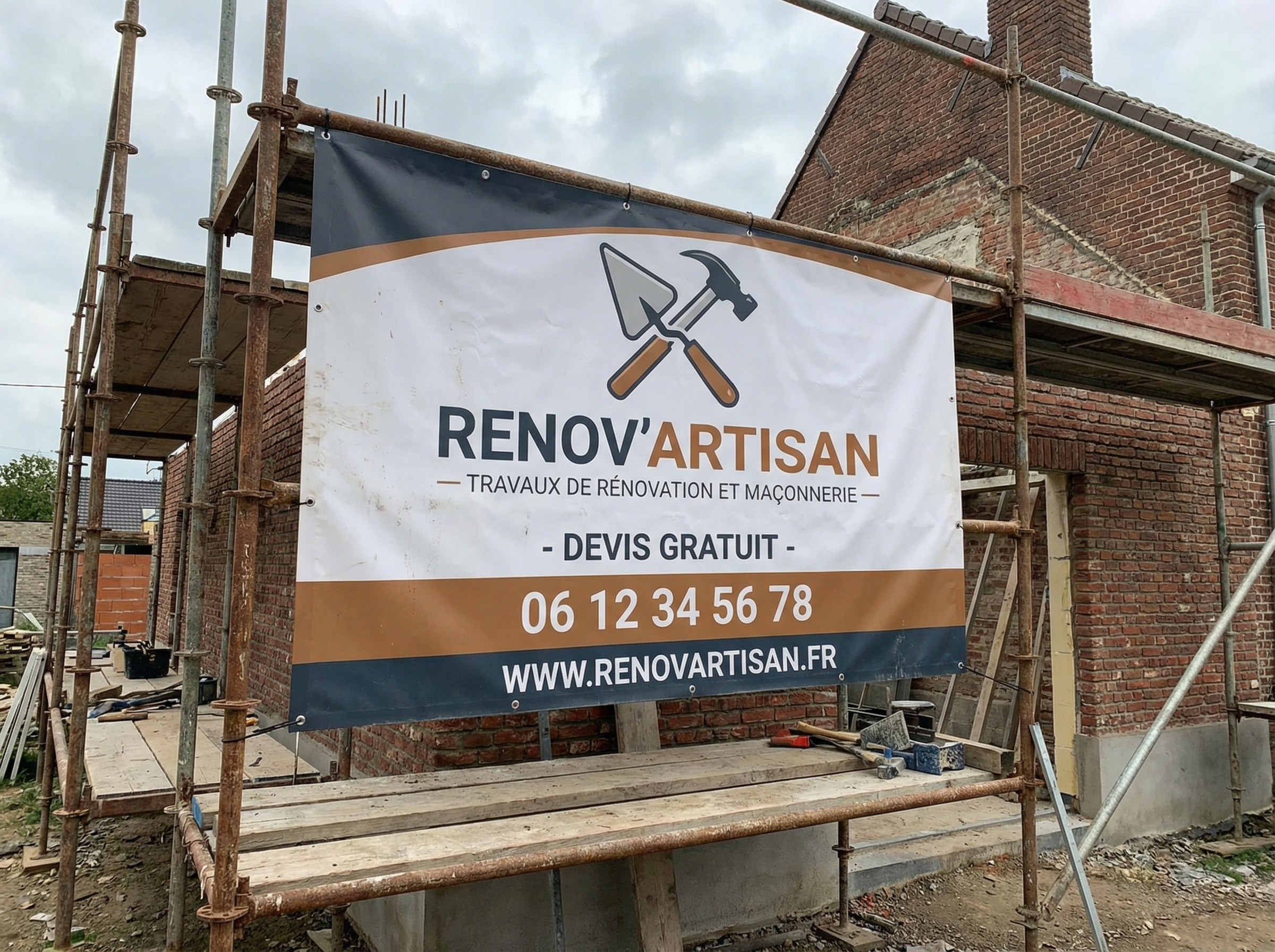 Bâche de chantier pour échafaudage à Harfleur (76700) | Signalétique professionnelle maçonnerie